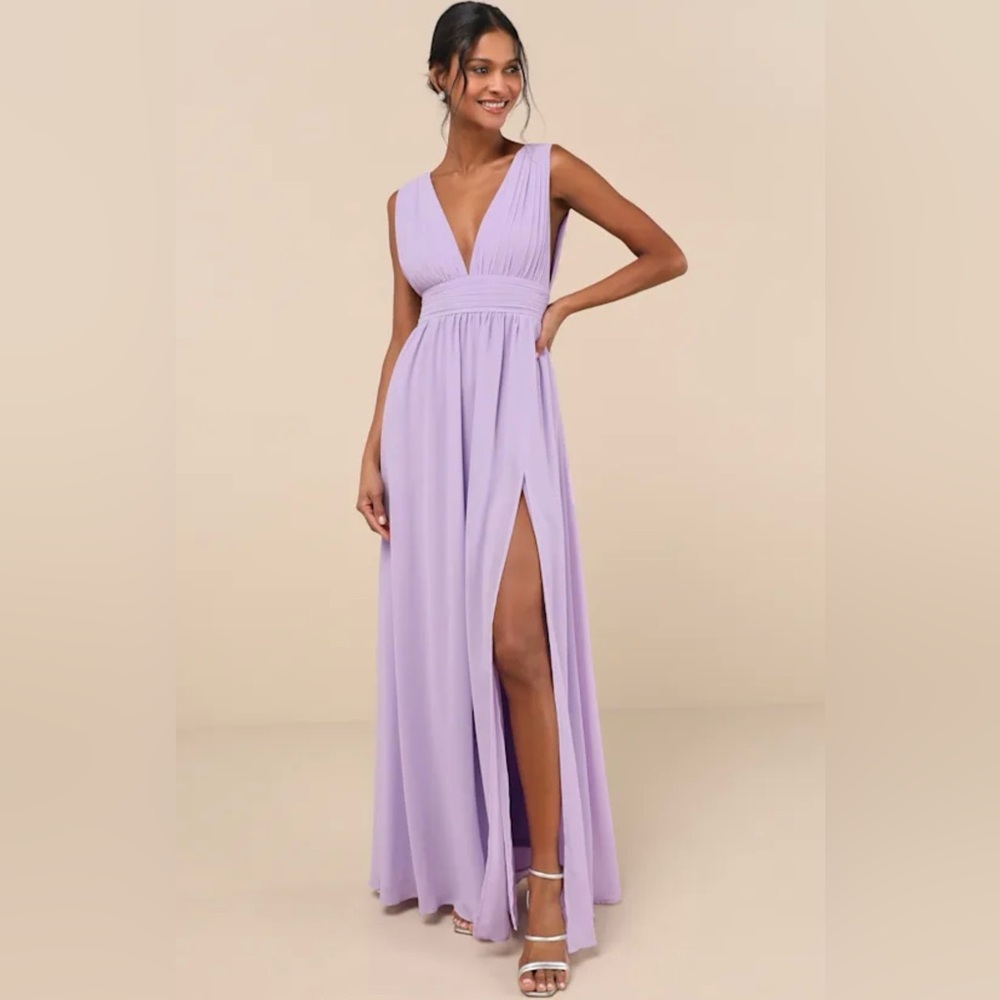 Lulu's Lavender V-Neck Maxi Dress with High Slit